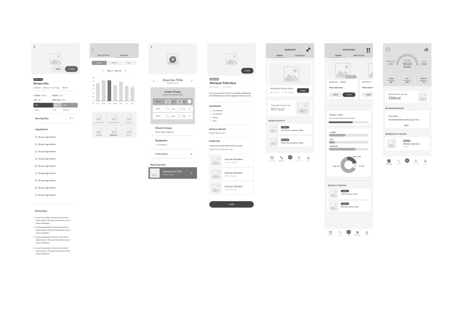 FitMyLife wireframes detail