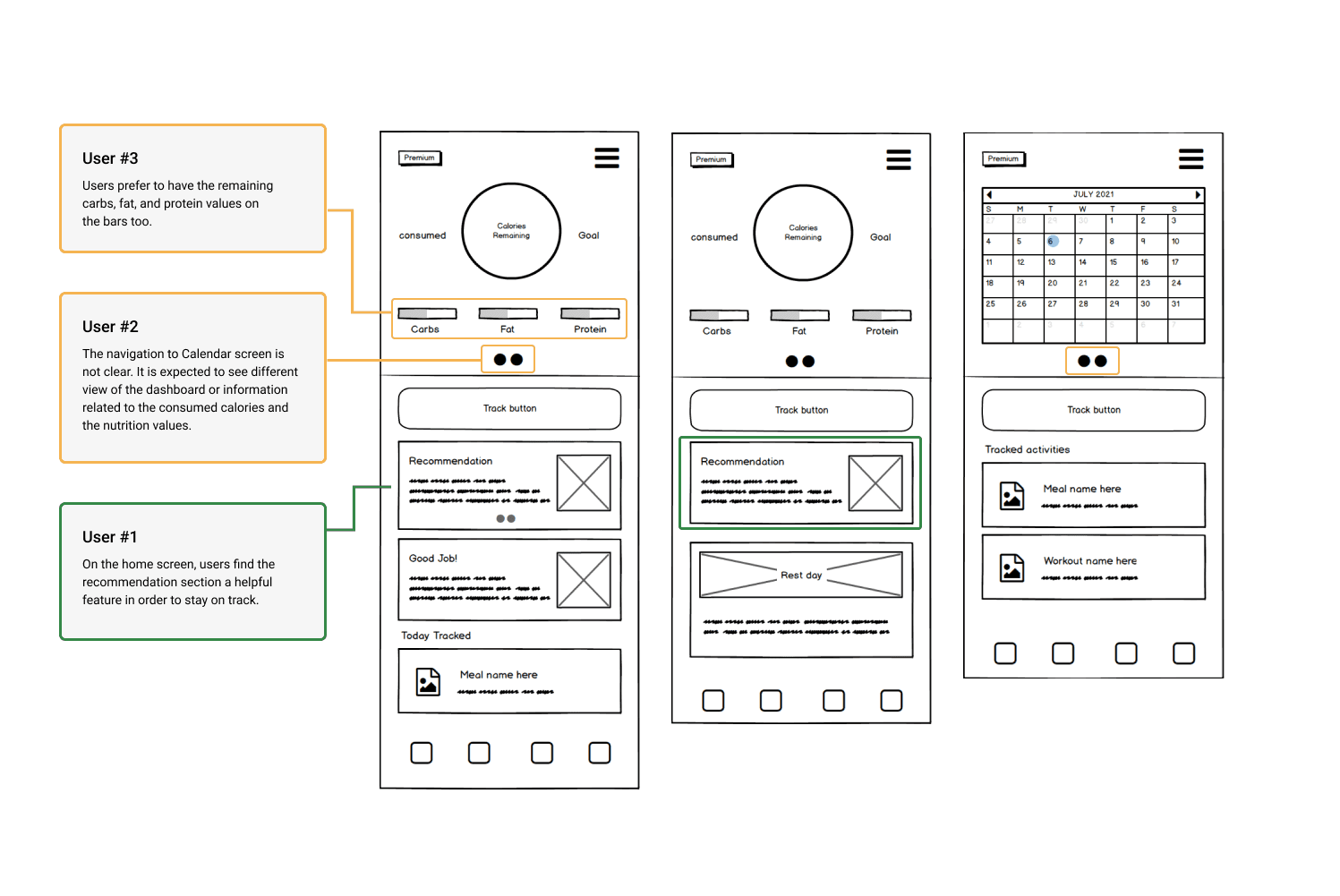 FitMyLife wireframes